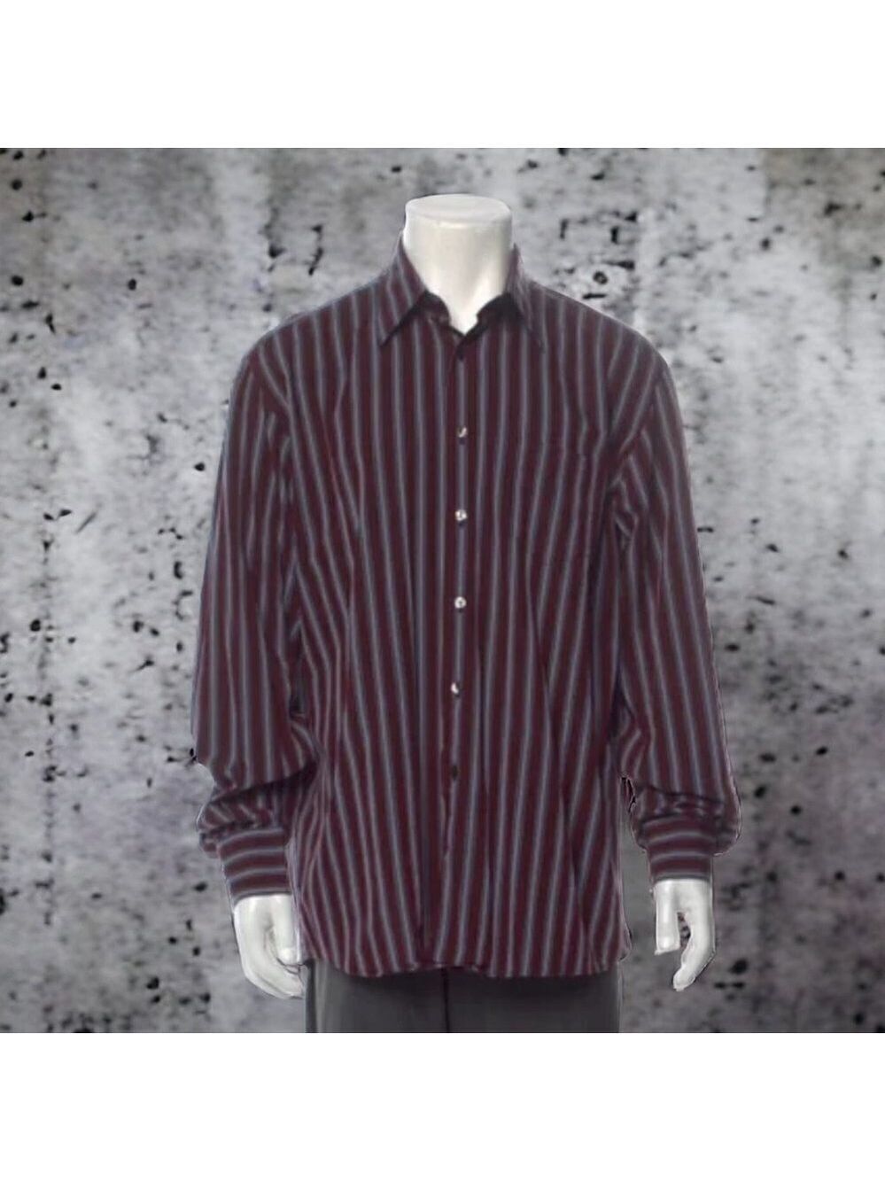* Ermenegildo Zegna Dark Burgundy Striped Button Down Dress Shirt Size M